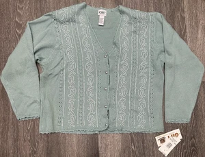 Suéter Koret Mujer XL Verde Invierno Noche Cuentas Cárdigan Tejido Perla Botones - Imagen 1 de 8