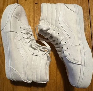Vintage Vans Women’s 7.5 Old Skool Hi-Top White Canvas Lace up tapered Platform - Picture 1 of 11