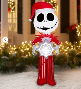 5.5' T Jack Skellington Sosteniendo una Araña Copo de Nieve Navidad Inflable - NUEVO - Imagen 1 de 3
