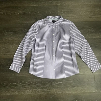 Talbots Non-Iron Button Up Shirt Womens 14P Purple Stripe Stretch Office Career - Image 1 of 4