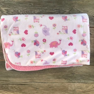 Manta bebé recién nacido búho elefante flor pájaro corazón púrpura blanco rosa sherpa - Imagen 1 de 5