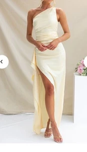 NEW TIGERMIST LEMON YELLOW ONE SHOULDER SATIN MAXI EVENING DRESS 10 - Picture 1 of 3