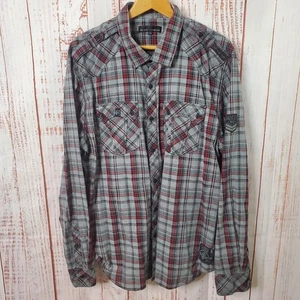 Affliction Black Premium Shirt Mens XL Red Gray Plaid Western Button Up Cotton - Picture 1 of 18