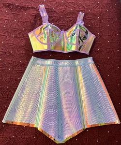 Club Exx HOLO reflective, festival, Dance, Rave - Top And Skirt Set, SIZE S - Picture 1 of 16