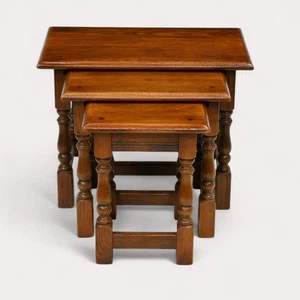 Old Charm Oak Nest of 3 Tables Model 1494 Tudor Brown Finish Free UK Delivery - Picture 1 of 24