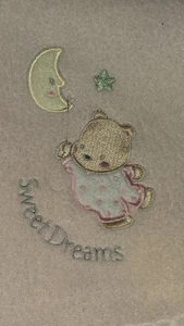 Vintage Sweet Dreams Embroidered Bear Jolding Moon Balloon Infant Baby Blanket - Picture 1 of 9