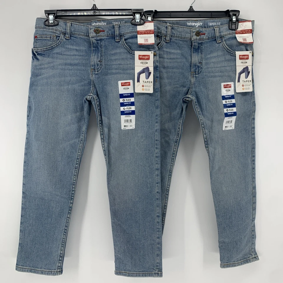 (2) Pair Wrangler Boys Jeans Size 10 Husky Taper Fit Adjustable Waste Band
