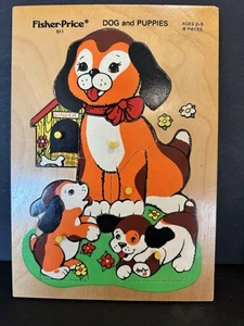 Puzzles vintage Fisher Price lot de 2 horloges et chiots en bois - Photo 1/10