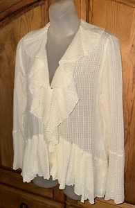 ETRO Cream Semi Sheer Silk Ruffle Front Button Up L/S Top Size 42 - Picture 1 of 9