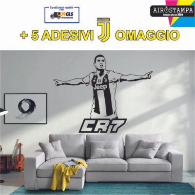 KEMIKA ADESIVI MURALI ADESIVO WALL STICKERS DECORAZIONI CR7 RONALDO CALCIO JUVE SPORT