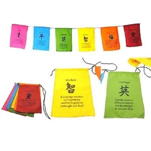 Handmade Tibetan Affirmation Prayer Flags Peace Happiness Courage Love Wisdom - Picture 1 of 7