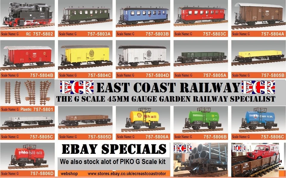 ECR UK G SCALE 45mm GAUGE GARDEN RAILWAY RC LOCO CARRIAGE BOX FLATBED TRUCK COACH TRAIN