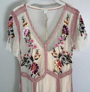NWT Sundance Catalog Champagne Embroidered “Garden Soirée Dress” Size L $268 - Picture 1 of 6