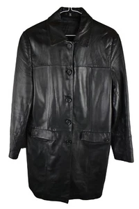 Guess Collection Womans Vintage Matrix Long Leather Soft Jacket Size M Collared - Picture 1 of 11