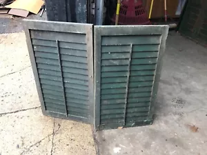 PaiR c1900 vintage crackle green louvered house shutters 26.5 x 15.75” x 1 1/8 B - Picture 1 of 12