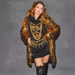 MOSCHINO x H&M hm - Black Sweatshirt Dress Gold Chians Size S NEW Y2K TikTok - Bild 1 von 24