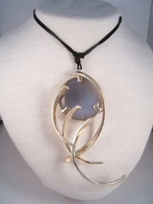 Ciondolo in ARGENTO 925 con AGATA GRIGIA naturale - pendente pietra dura - Immagine 1 di 4