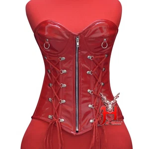Corsetto toracico intero vernice rosso corsetto corsetto con lacci nero corsetto PVC corsetto - Foto 1 di 11