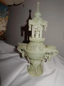 Antiguo incensario chino de jade celadón verde 12,5 pulgadas de alto dragones e intrincado - Imagen 1 de 21