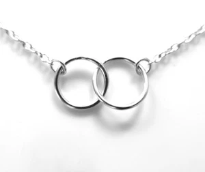 Sterling Silber Karma Halskette Eternity Infinity Double 15 mm Kreis Ring Kette - Bild 1 von 4