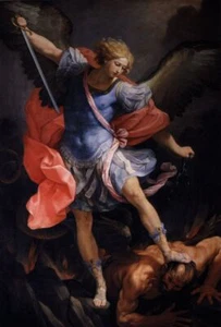 El Arcángel Miguel derrotando a Satanás - Cartel estampado vintage imagen artística de pared - Imagen 1 de 5