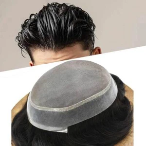 Fine Mono Mens Toupee Poly Skin Pu Hair Piece Replacement System Wig for Men US - Picture 1 of 50