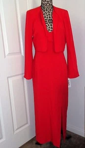 BANU Paris 2 pc set Red Maxi Backless Lined Dress & Cropped Shrug Jacket Size 10 - Picture 1 of 7