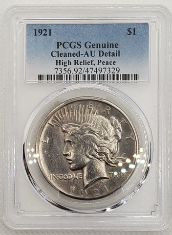 1921-P $1 Silver Peace Dollar High Relief PCGS AU DETAILS CLEANED, NEW SLAB Cover