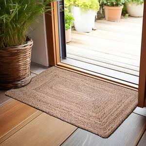 Hand Woven Jute Braided Rug, 2'X3' – Natural, Reversible Boho Entry Area Rugs fo - Picture 1 of 12