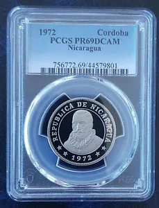 NICARAGUA PROOF 1 CORDOBA COIN 1972 YEAR KM#26 PCGS GRADING PR69 TOP POP - Picture 1 of 2