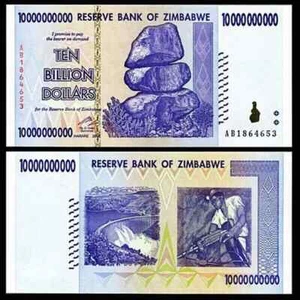 10 x 10 Billion Zimbabwe Dollars Banknotes AA AB 2008 Authentic Currency COA - Picture 1 of 6