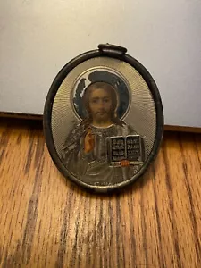 Antike russische Ikone Jesus Christus 84 Silber handbemalt oval - Bild 1 von 18