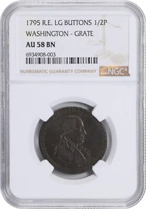 1795 R.E. Lg Buttons Washington Grate Halfpenny NGC AU58 FREE SHIPPING - Picture 1 of 7