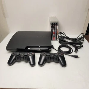Sony Playstation 3 PS3 Slim 120GB Bundle 4 Games and 2 Controllers CUH-1115A - Picture 1 of 17