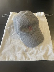 Brunello Cucinelli Men’s Grey Felted Logo Cap Wool Baseball Cap - Picture 1 of 3