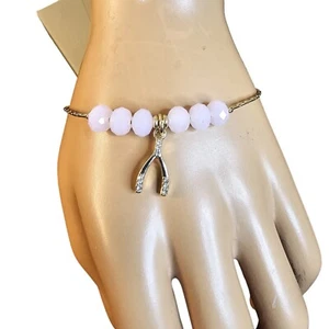 Vera Bradley Women's Wish Bone Beaded Gold Tone Pale Pink Bracelet NWT - Picture 1 of 4