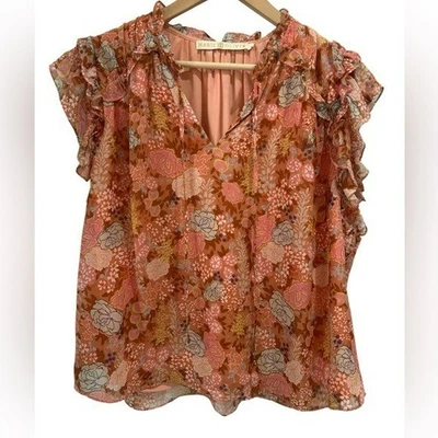 Blusa Top Marie Oliver Tate Popover de Seda en Peonía Melocotón con Hilo Metálico Foto 1 de 4
