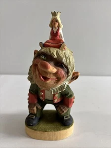 Henning Of Norway Large Hand Carved Wooden Troll And Princess 9” - Picture 1 of 12