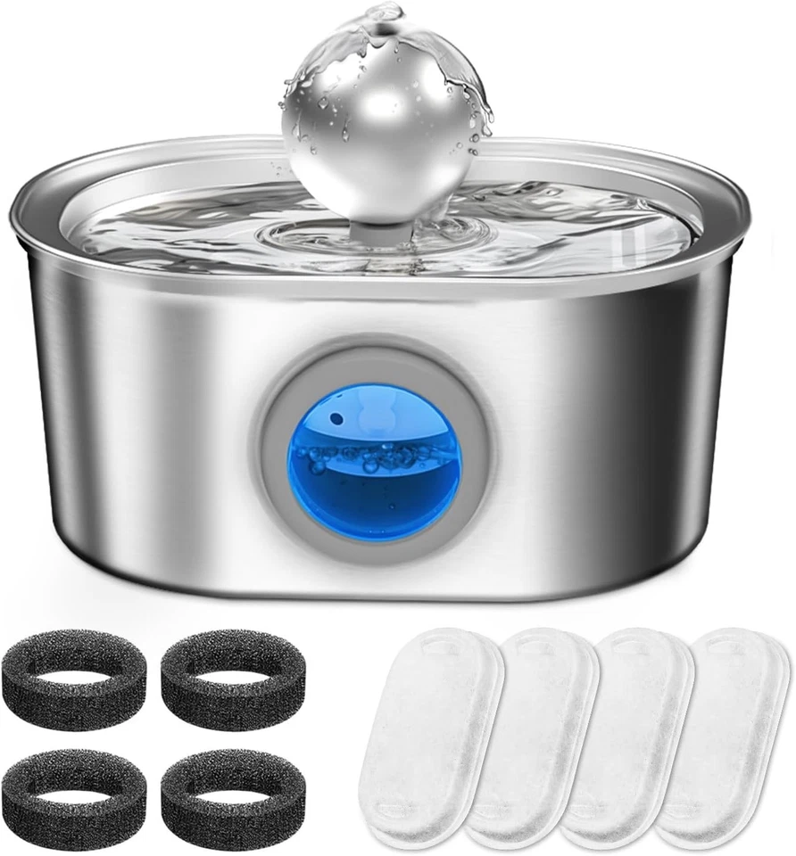 Fuente de agua para gatos de acero inoxidable, dispensador de agua de acero inoxidable HYTOBP 3,2 L, Foto 1 de 4