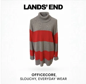 Suéter para mujer Lands’ End 2X talla grande 20W 22W gris rojo rayas cuello alto usado en excelente estado - Imagen 1 de 8