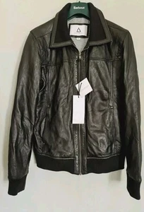 Sheepskin Leather Jacket Men Biker Bomber Flying Black SERGE PARIENTE PARI NEW S - Picture 1 of 15