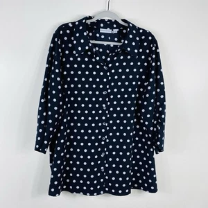 Susan Graver Größe 1X cooles pfirsichfarbenes gepunktetes Shirt Oberteil mit gerafften Ärmeln schwarz - Bild 1 von 5