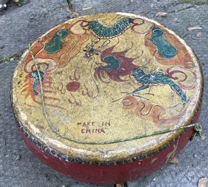 VTG Double-Sided Chinese DRUM Dragon Phoenix Art Rawhide Musical Tack Head - Picture 1 of 13