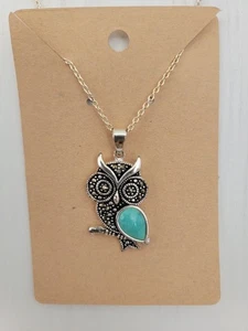 Vintage Eule Silber Halskette mit Faux Türkis  - Bild 1 von 4