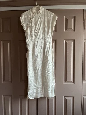 Vintage Cheongsam Qipao Dress Off White Jacquard - Image 1 of 4