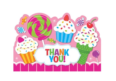 Sweet Shop Candy Cupcake Pink Kids Birthday Party Thank You Notes Cards - Image 1 of 4
