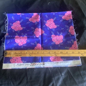 Pink Flowers On Purple & Blue Background 100% cotton fabric 13” x 43” - Picture 1 of 1