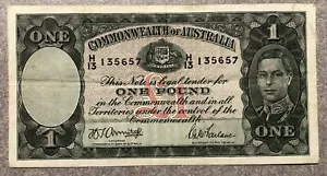 Nice 1940’s Era Armitage/McFarlane Commonwealth of Australia One Pound Banknote - Picture 1 of 2