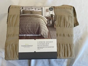 Threshold NEW 3-Piece Duvet Cover Set Tan Taupe Full/Queen Size 90”X94” 2 Shams - Picture 1 of 8