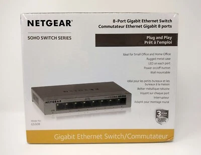 NETGEAR 8-Port Gigabit Ethernet Unmanaged Switch GS308 Desktop Sturdy Metal - Image 1 of 4